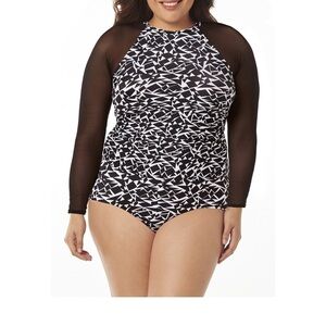 100 degrees long sleeve black & white 2 piece swim suit Sz-L 12/14 Q16
